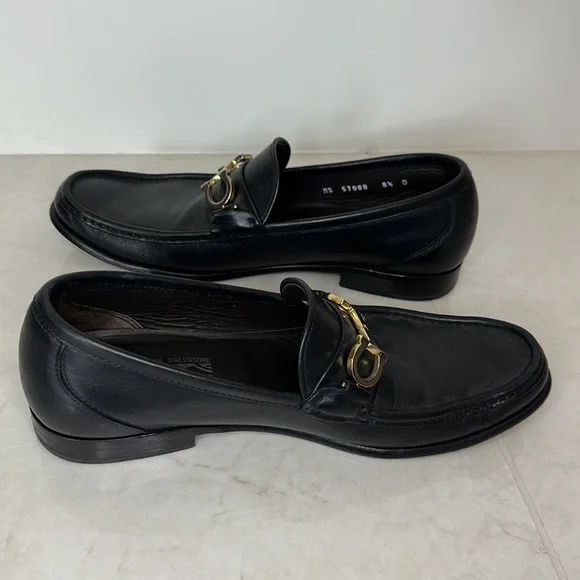 Salvatore Ferragamo Gancini-Bit Leather Loafers Black Men’s 8.5 - Picture 6 of 7